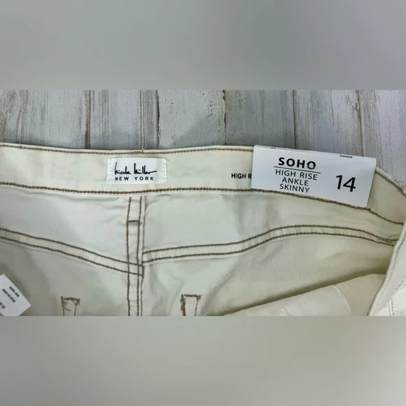 Nicole Miller New York Denim Jeans Womens 14 Cream High Rise Ankle Slim Raw Soho - Picture 4 of 11